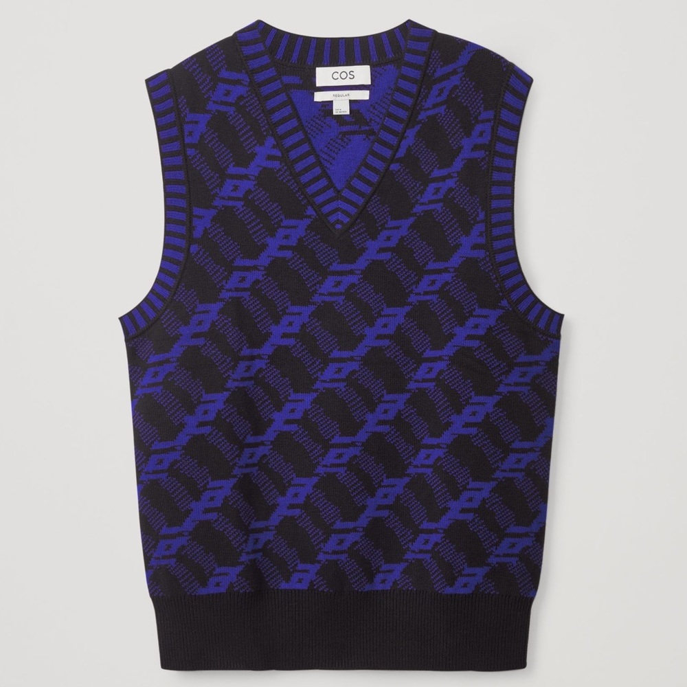 COS REGULAR-FIT JACQUARD VEST Blue Black Size Small